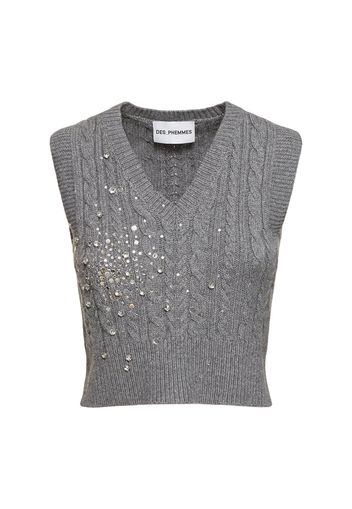 Embellished Cropped Knit Vest