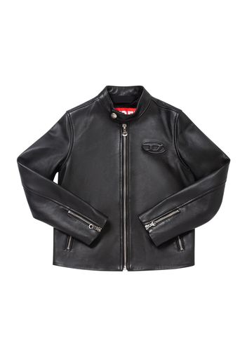 Logo Embossed Leather Jacket