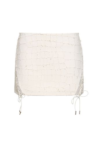 Snake Etched Leather Mini Skirt
