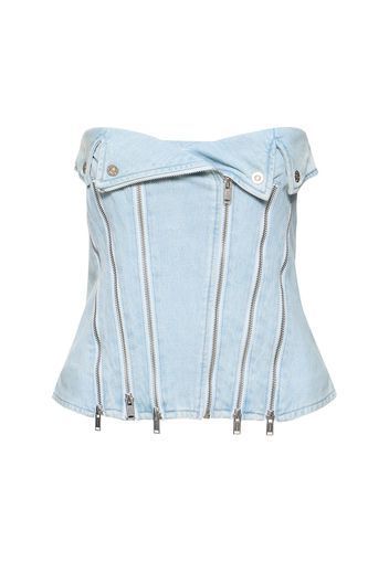 Strapless Cotton Denim Zip Corset