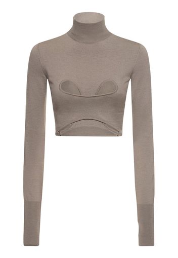 Cutout Knit Turtleneck Cropped Top