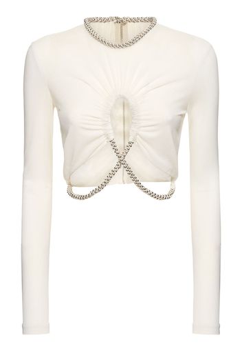 Embellished Sheer Jersey Cropped Top