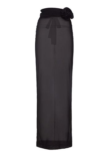 Draped Tulle Jersey Long Skirt W/ Flower