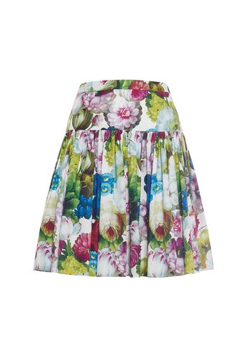 Floral Pleated Cotton Poplin Mini Skirt