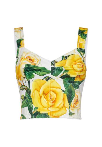 Rose Print Cotton Poplin Bustier Top