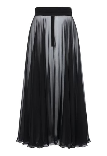 Pleated Silk Midi Skirt