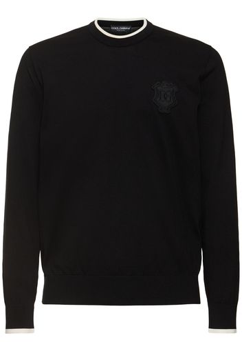 Jacquard Logo Cotton Crewneck Sweater