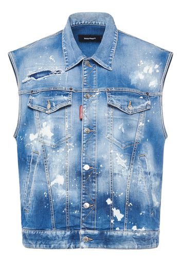 Painted & Distressed Cotton Denim Vest