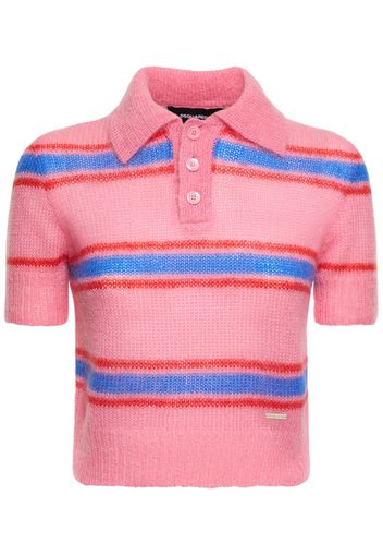 Striped Mohair Blend Knit Polo