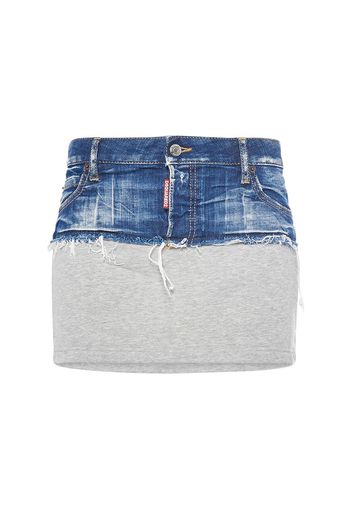 Denim & Jersey Low Rise Mini Skirt