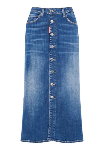 Denim Midrise Midi Skirt W/ Buttons