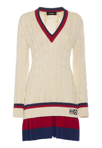 V Neck Cotton Cable Knit Mini Dress