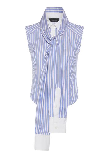 Striped Cotton Sleeveless Knotted Shirt