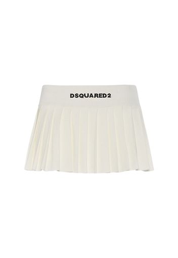 Viscose Knit Logo Pleated Mini Skirt