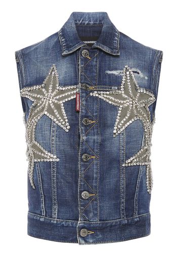 Embellished Stars Sleeveless Denim Vest