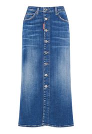 Denim Midrise Midi Skirt W/ Buttons