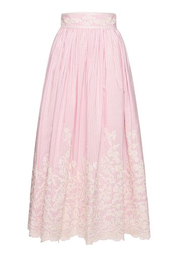 Embroidered Poplin Midi Skirt