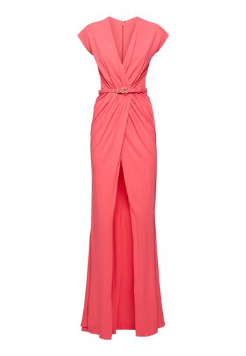 Draped Fluid Jersey V Neck Long Dress