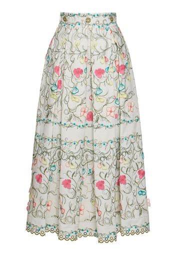 Embroidered Cotton Midi Skirt