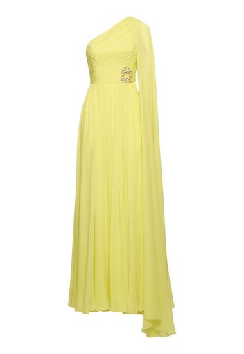 Embellished Silk One Shoulder Long Dress