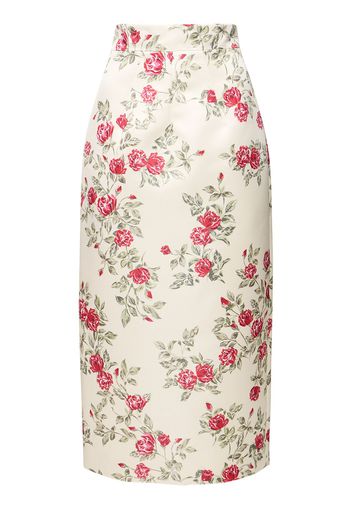 Printed Duchesse High Waist Midi Skirt