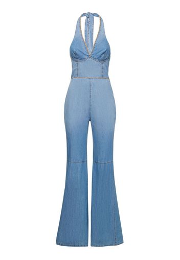 Embroidered Halter Neck Cotton Jumpsuit