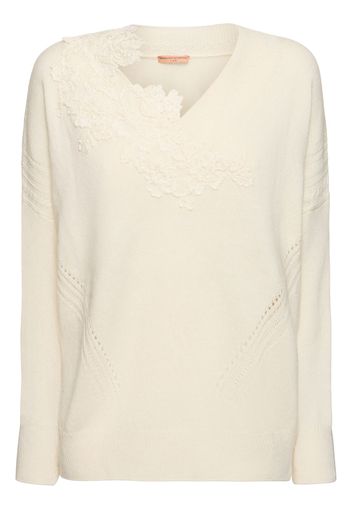 Embroidered Knit V-neck Sweater