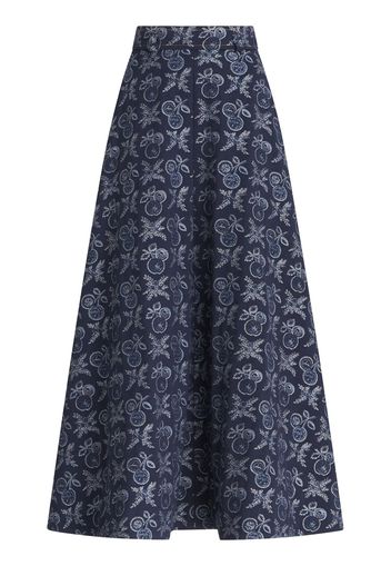 Embroidered Denim Midi Skirt