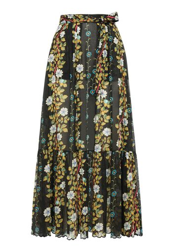 Printed Cotton High Rise Midi Skirt