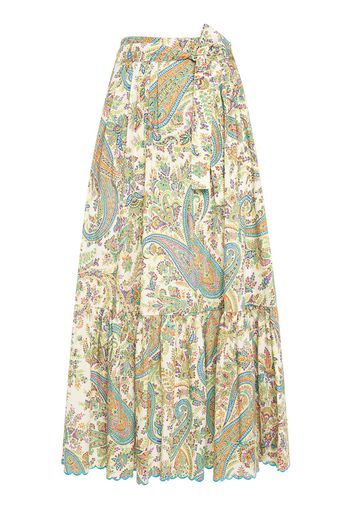 Printed Cotton High Rise Midi Skirt