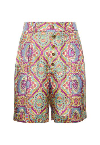 Printed Silk High Rise Shorts