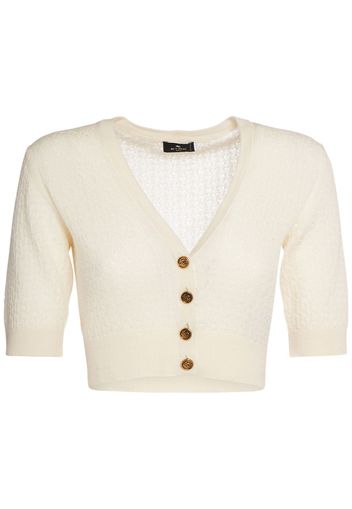 Openwork Wool Knit Crop Cardigan