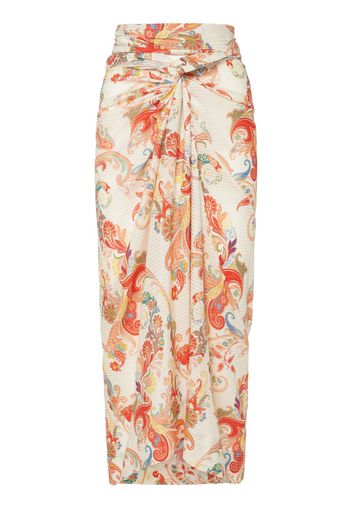 Printed Cotton & Silk Midi Sarong Skirt