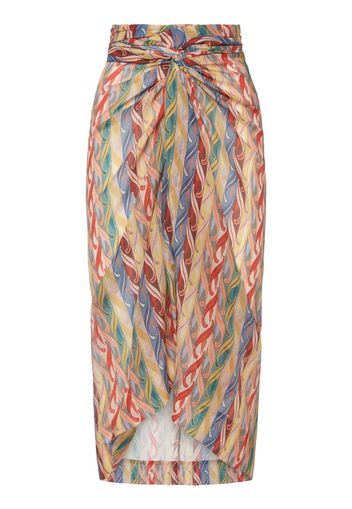 Printed Cotton & Silk Midi Sarong Skirt