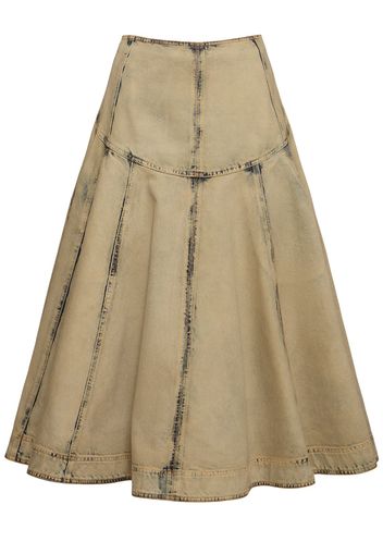 Cotton Blend Denim Midi Skirt