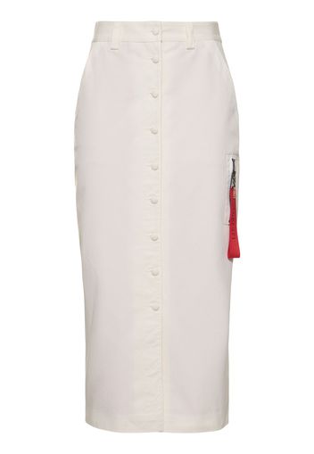 Buttoned Cotton Midi Skirt