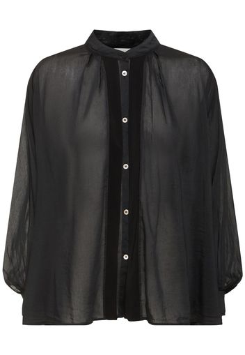 Cotton Blend Voile Bohemian Collar Shirt