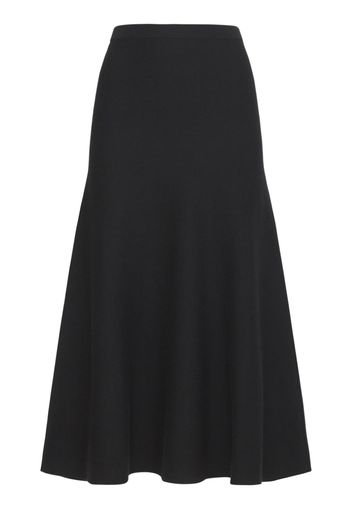 Flared Wool Blend Knit Midi Skirt