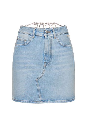 Cotton Denim Mini Skirt W/ Logo Detail