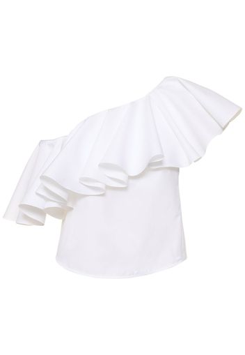 Ruffled Cotton Poplin One Shoulder Top