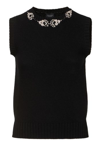 Embellished Sleeveless Wool Knit Top