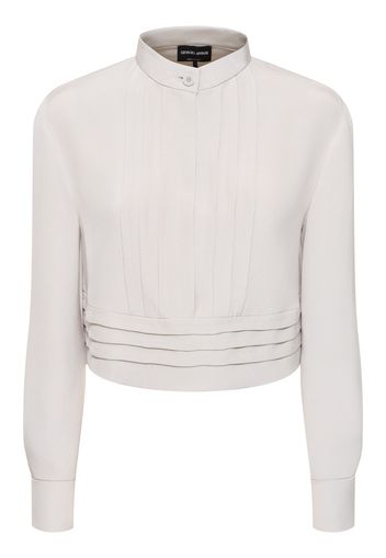 Silk Satin Crop Shirt W/ Pleats