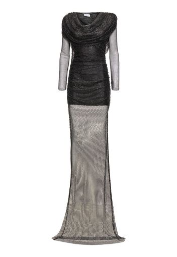 Embroidered Mesh Long Dress W/hood