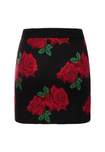 Rose Jacquard Wool Knit Mini Skirt