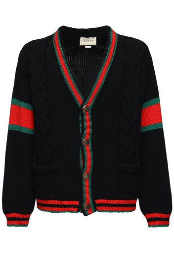 Wool Knit Cardigan W/ Web Detail