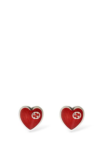 Interlocking G Enamel Heart Earrings