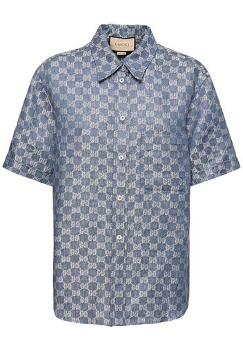 Gg Linen Jacquard Short Sleeve Shirt