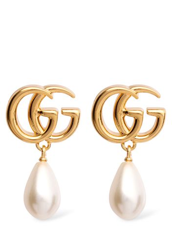 Gg Marmont Brass Pearl Drop Earrings