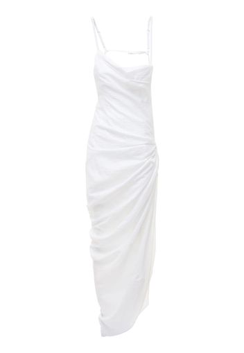Draped Viscose Blend Long Dress W/slit