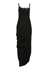 Draped Viscose Blend Long Dress W/slit